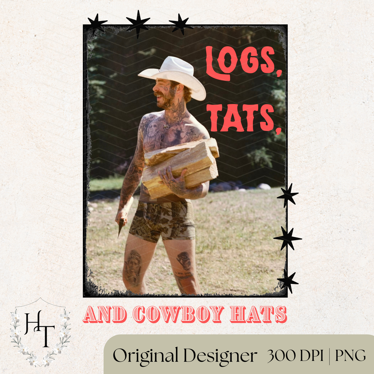 Post Malone Logs, Tats, and Cowboy Hats Stars PNG